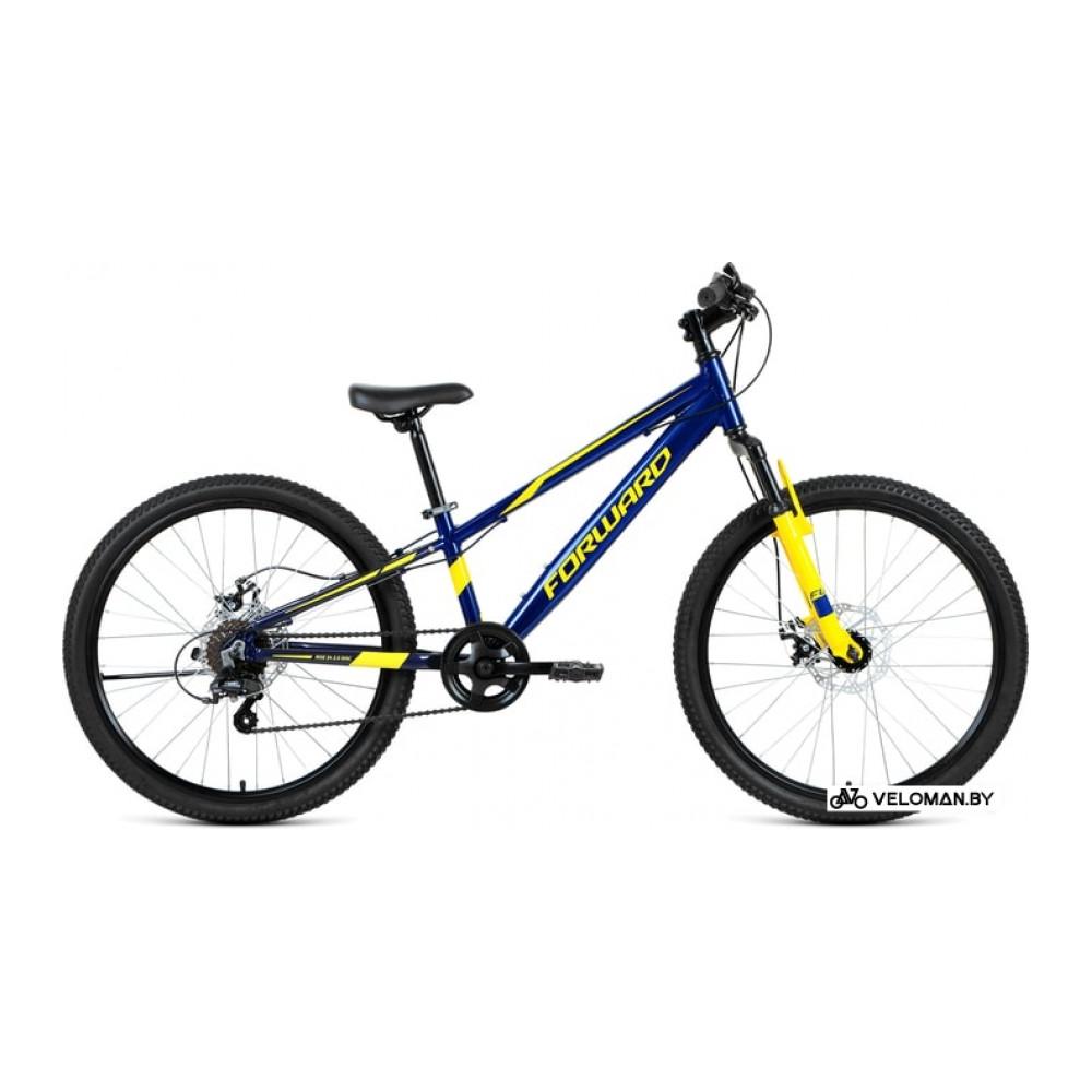 Велосипед горный Forward Rise 24 2.0 disc 2021 (синий/желтый)
