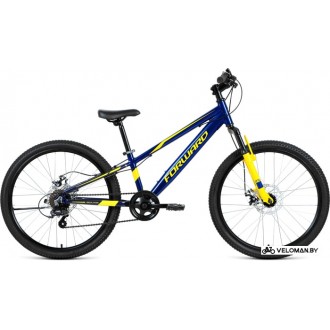 Велосипед горный Forward Rise 24 2.0 disc 2021 (синий/желтый)
