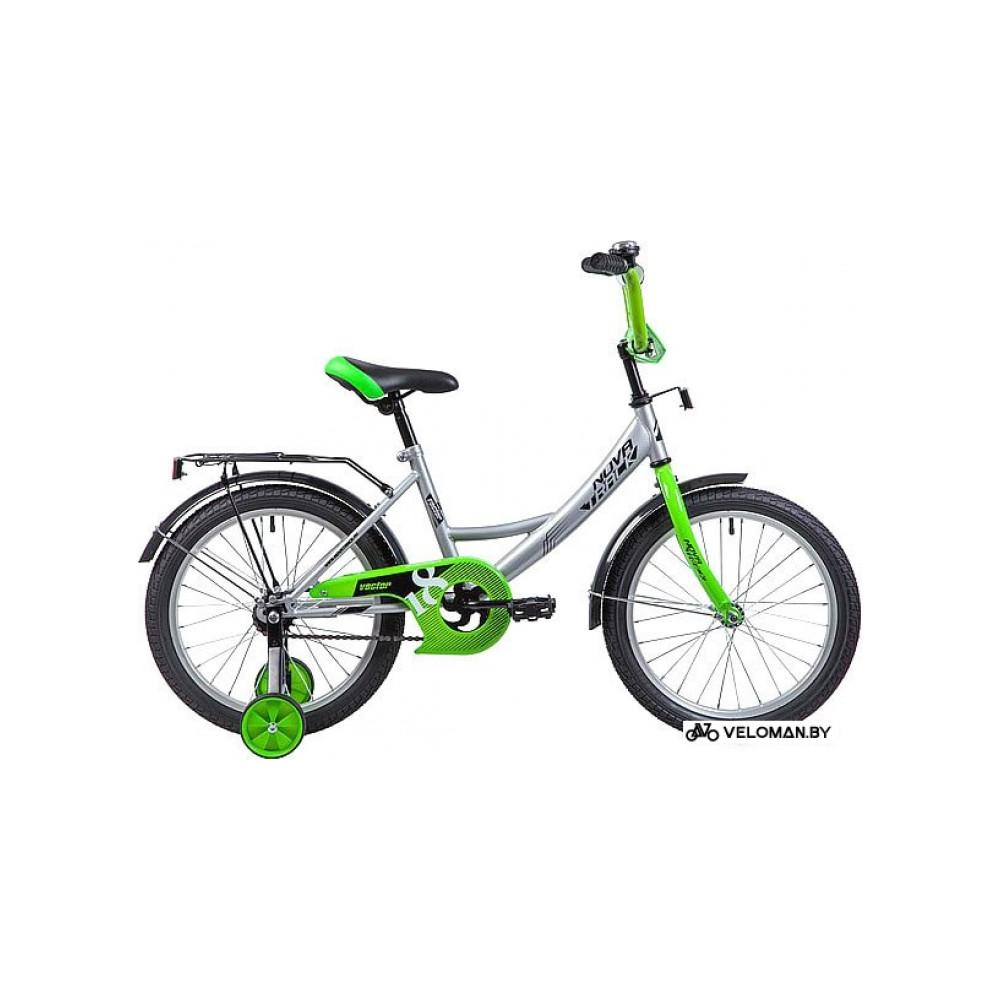 Детский велосипед Novatrack Vector 18 (серебристый/зеленый, 2019)