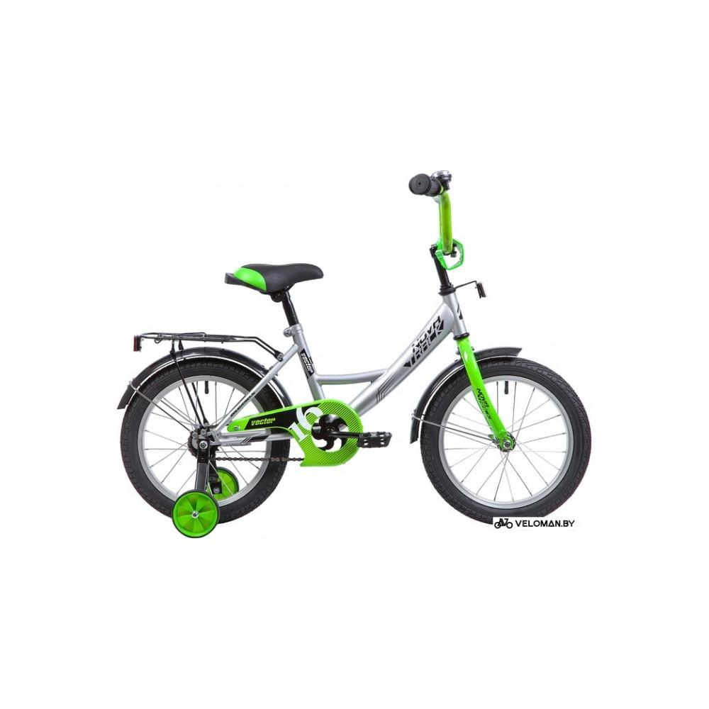 Детский велосипед Novatrack Vector 16 (серебристый/салатовый, 2019)