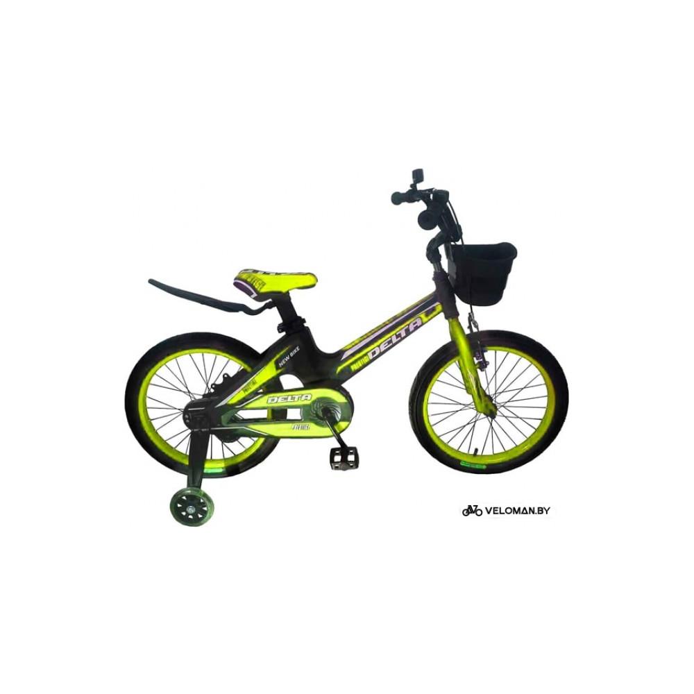 Детский велосипед Delta Prestige 16 2020 (с шлемом, черный/зеленый)